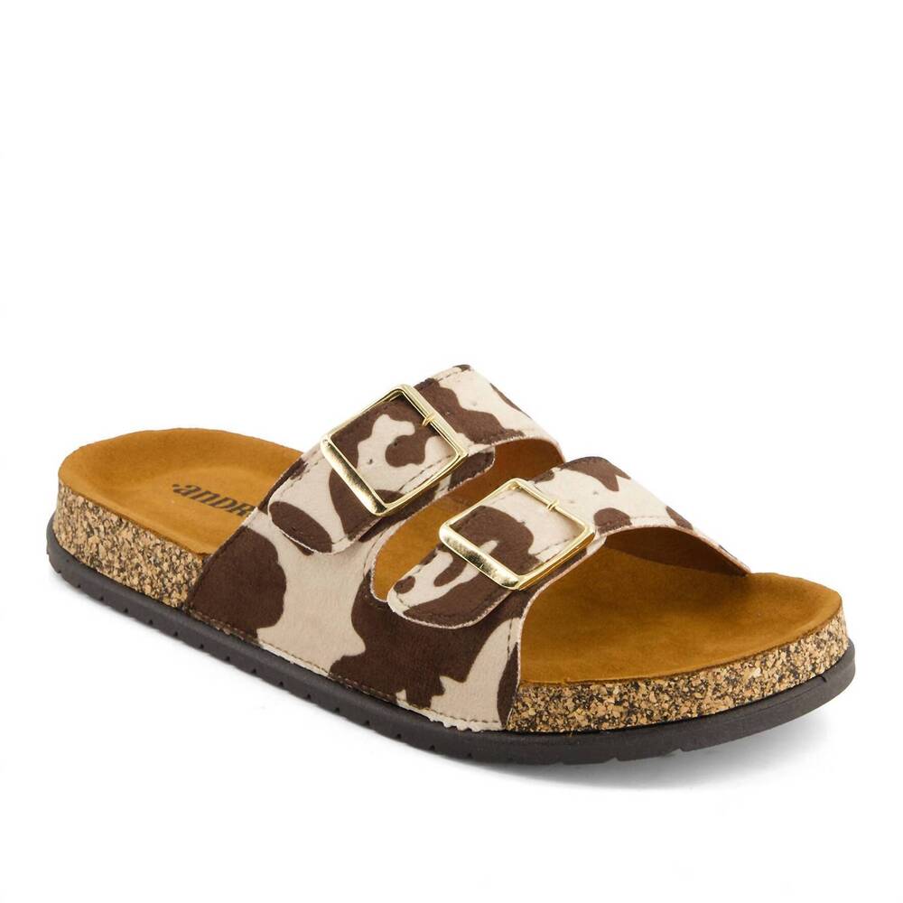 NEW ANDREA women's cowhide print footbed sandals in brown